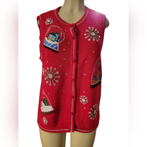 All POINTS Festive Red Holiday Christmas Sweater Vest Large - Picture 2 of 4